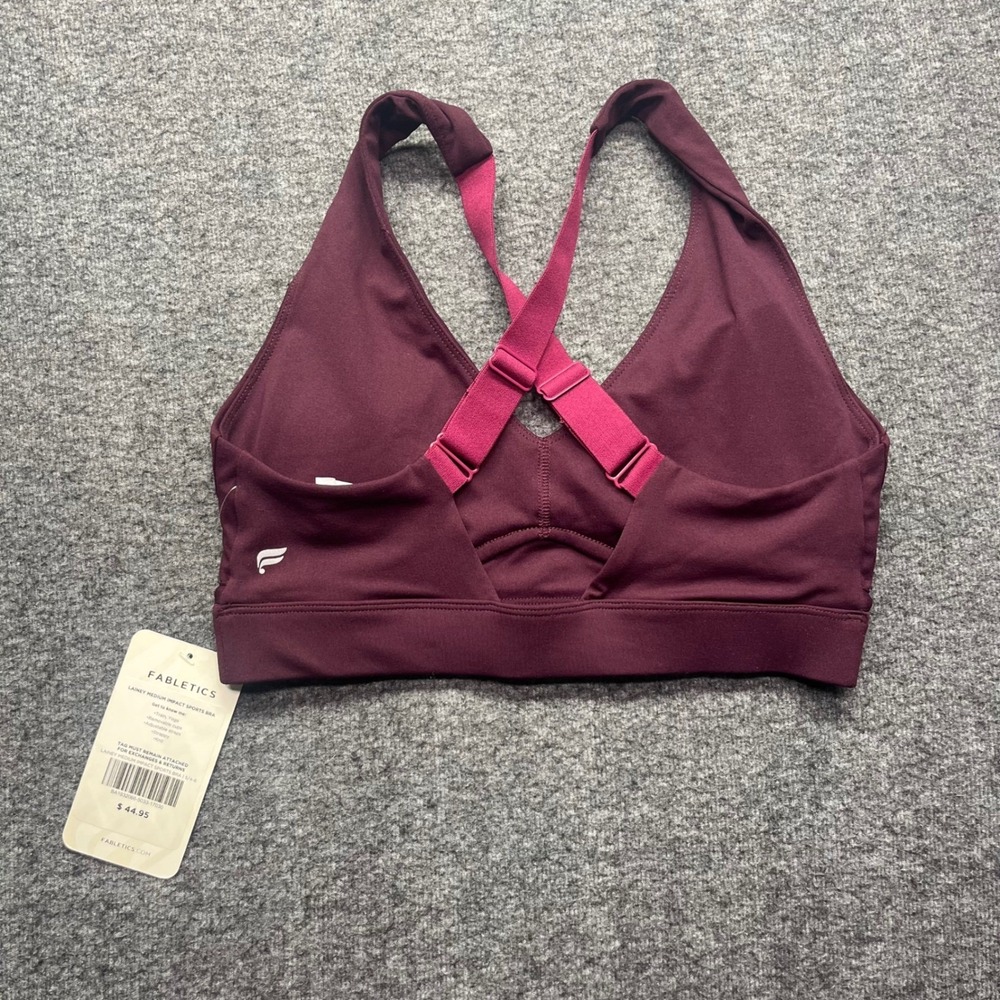 Fabletics Sports Bra Womens Small Maroon Lainey Medium Impact Strappy BA1932066